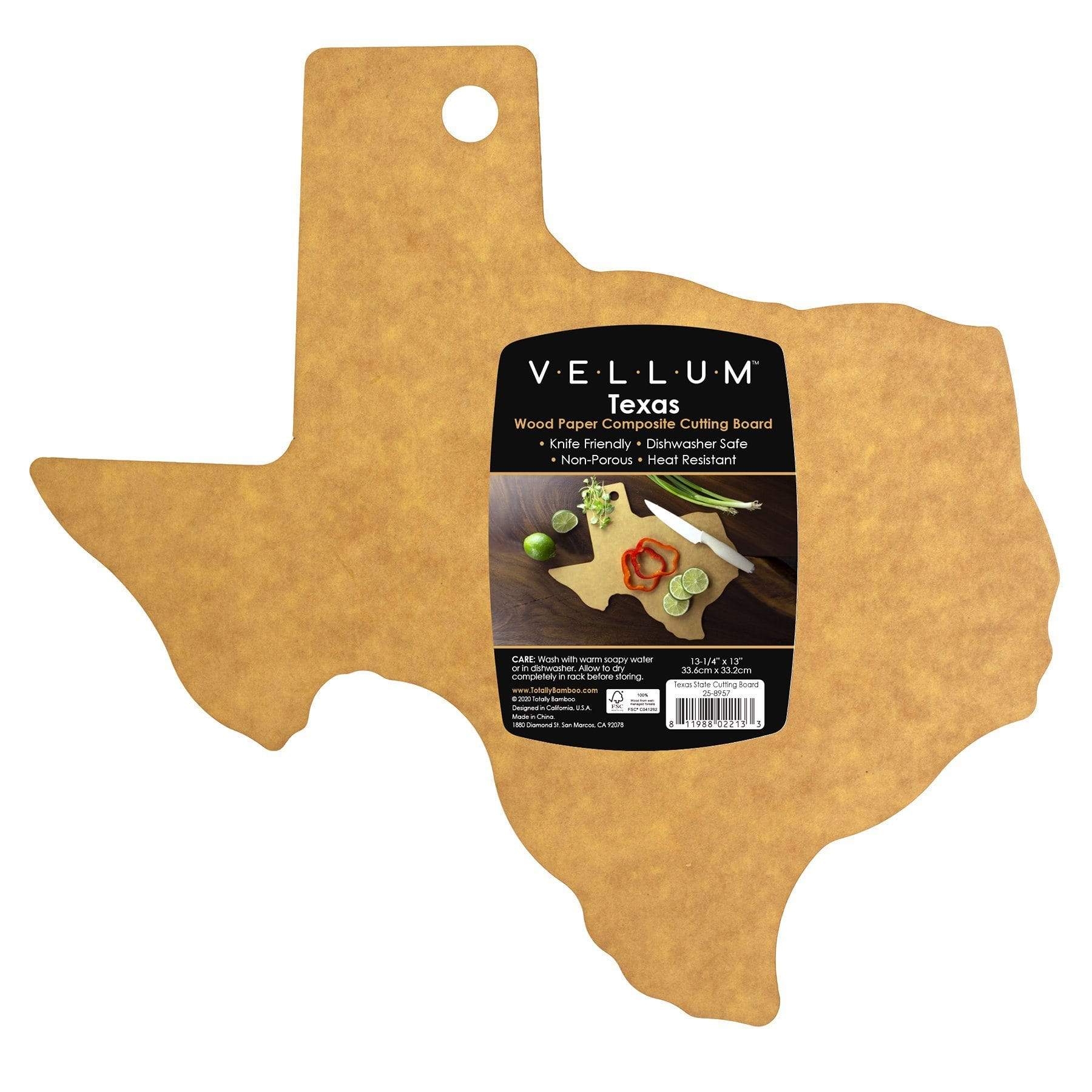 Totally Bamboo Vellum™ Texas Shaped Wood Paper Composite Serving and Cutting Board, 13-1/4" x 13" | Dishwasher Safe