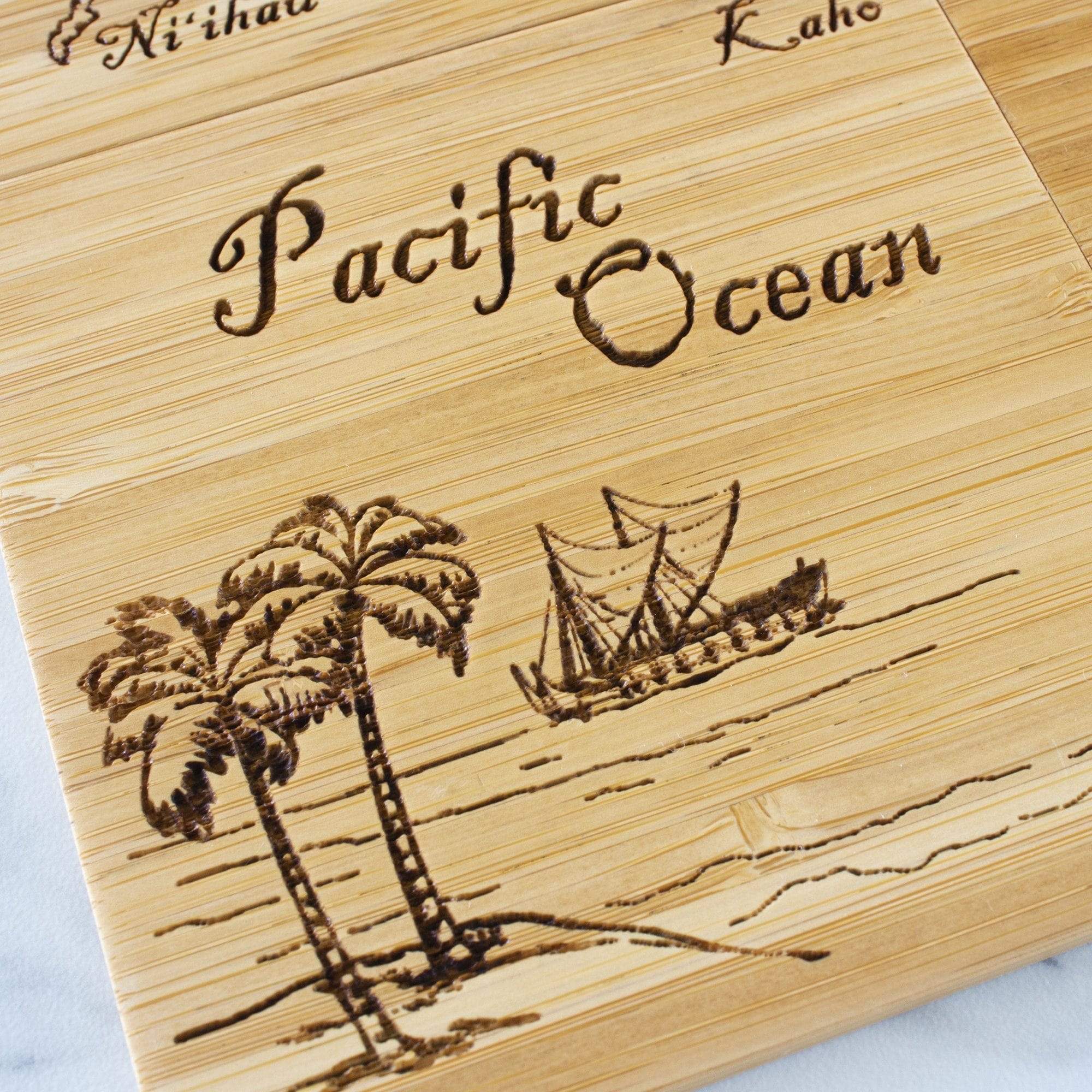 Totally Bamboo Vintage Hawaiian Map Puzzle 4 Piece Bamboo Coaster Set with Case