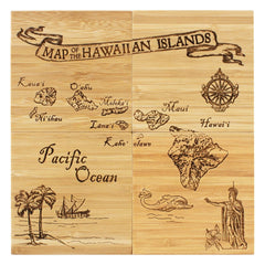 Totally Bamboo Vintage Hawaiian Map Puzzle 4 Piece Bamboo Coaster Set with Case