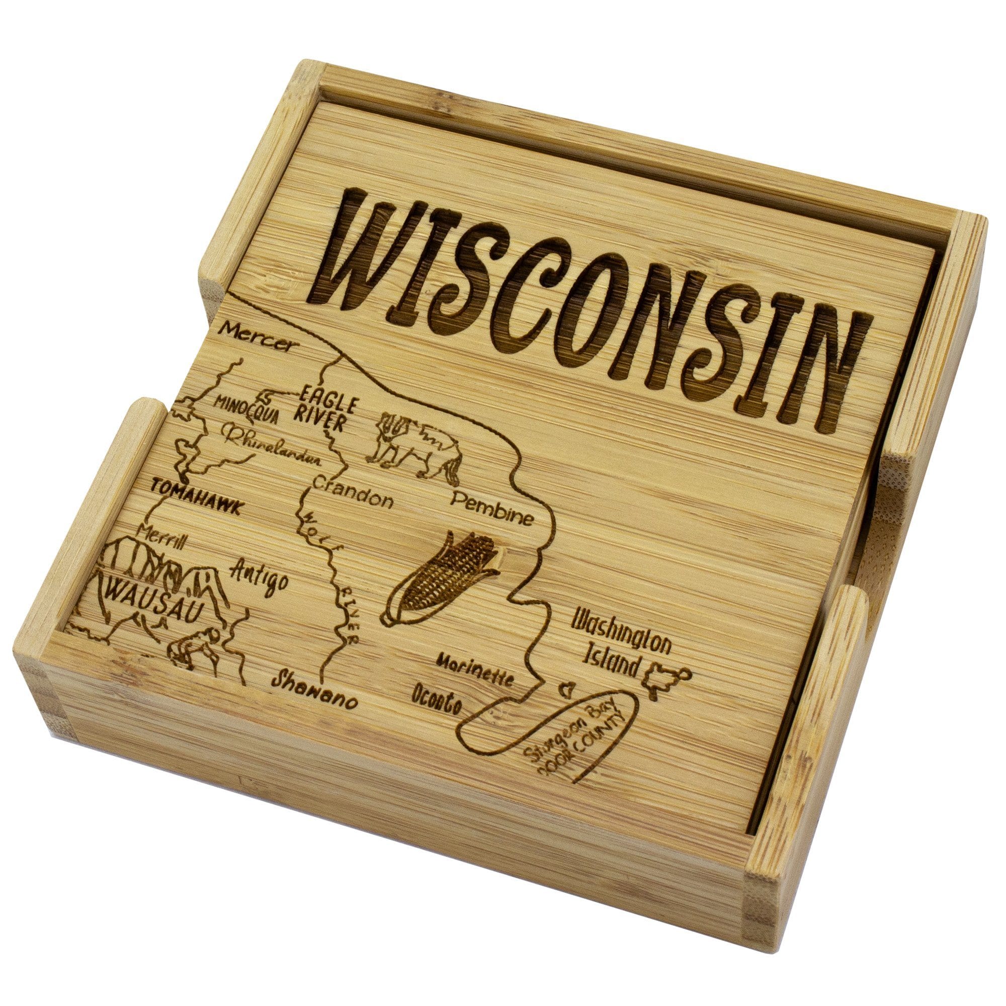 Totally Bamboo Wisconsin State Puzzle 4-Pc. Coaster Set with Case